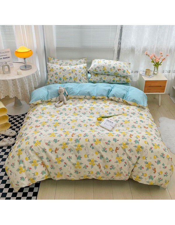 Wholesale of all cotton small fresh four piece sets of single and double student dormitories, all cotton printed sheets, quilt covers, gifts, three piece sets