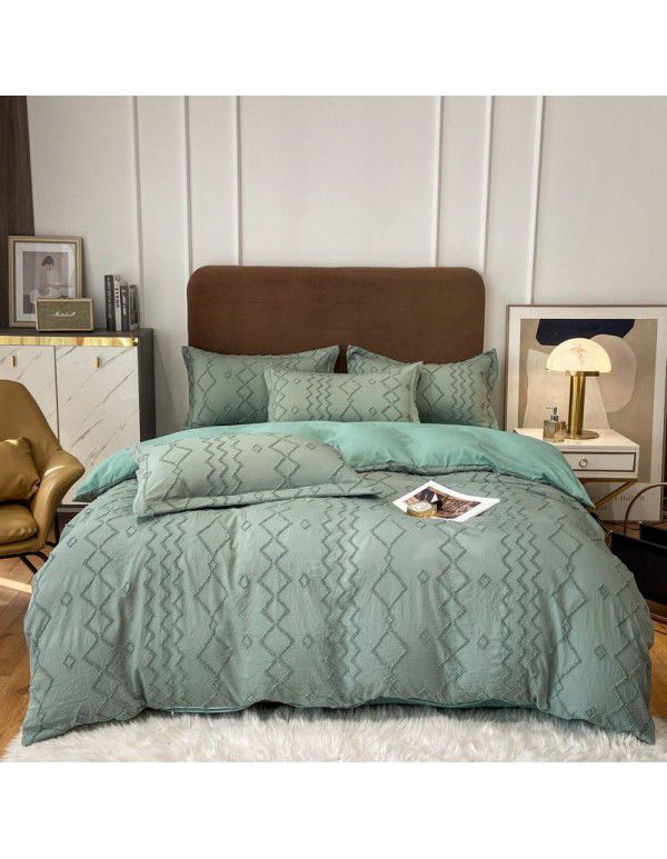 Nordic style four piece set Washed cut out bed sheet quilt cover Fitted sheet All season special price bedding wholesale