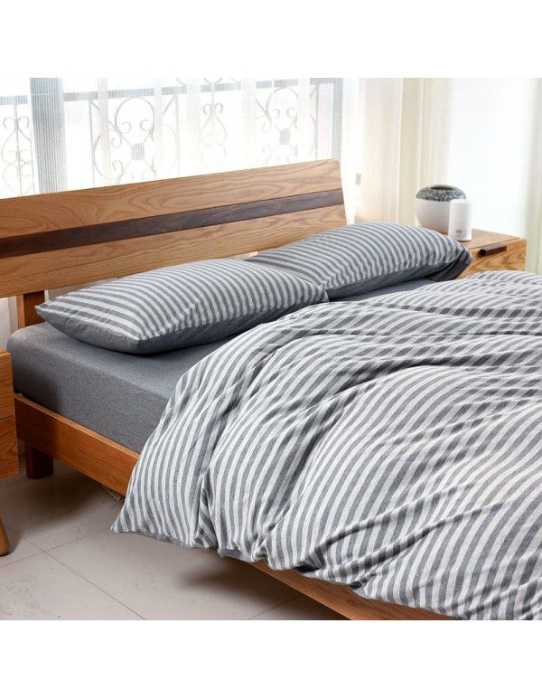 Quilt Cover Indian Cotton Knitted Cotton Quilt Cover Cotton Pillow Case Stripe Set Fitted Sheet Sheet Nantong Home Textile Wholesale