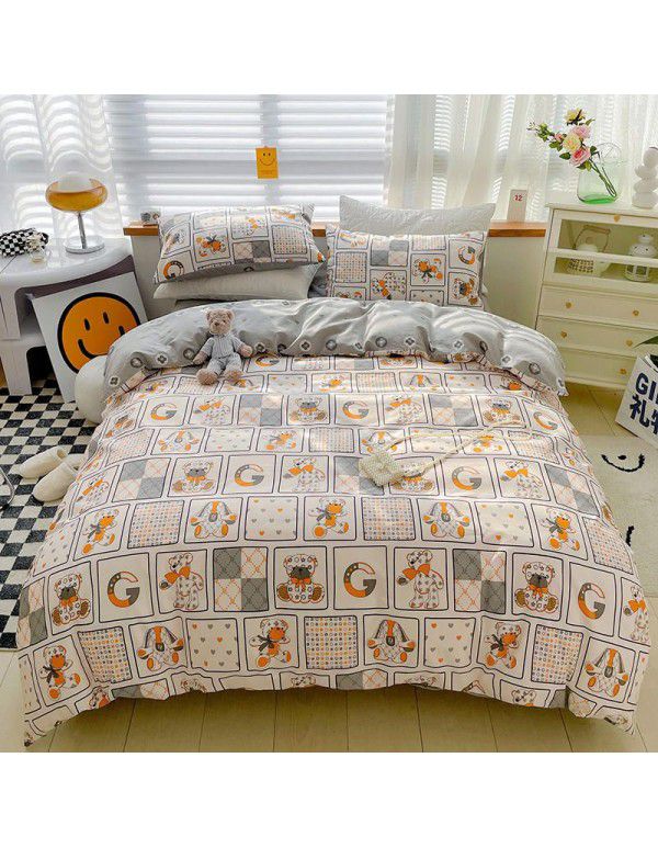 Hot selling ins Pastoral 60 Thread Count Cotton 4-Piece Set Printed Cotton Small Fresh Flat Sheet Quilt Cover Fitted Sheet Set Postage Package