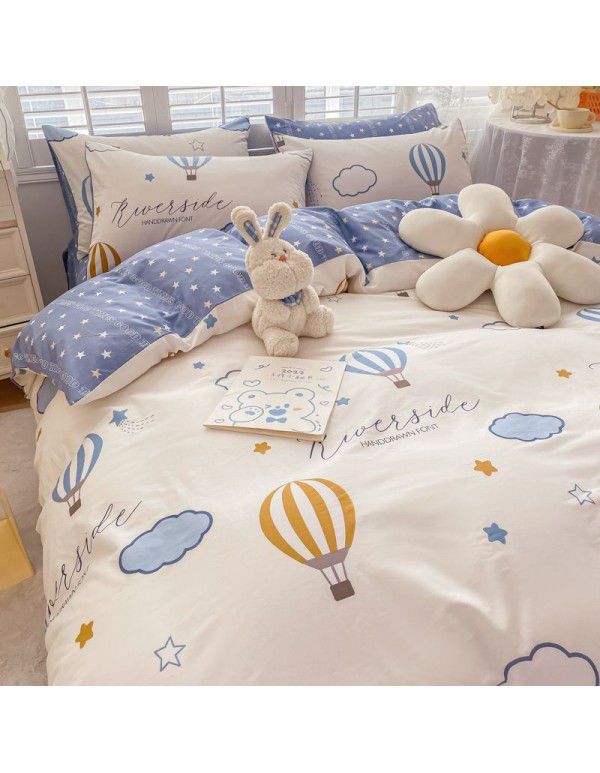  spring new ins cartoon pure cotton bedding four piece cotton children's sheet quilt cover three piece set