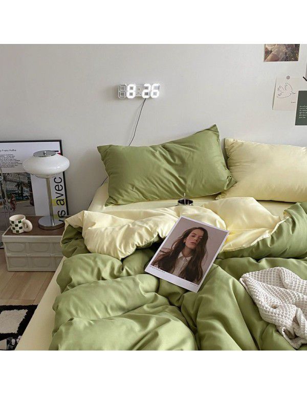 Ins Scandinavian style simple double washing cotton bed four piece set mixed bed sheet quilt cover 4 dormitory three piece set