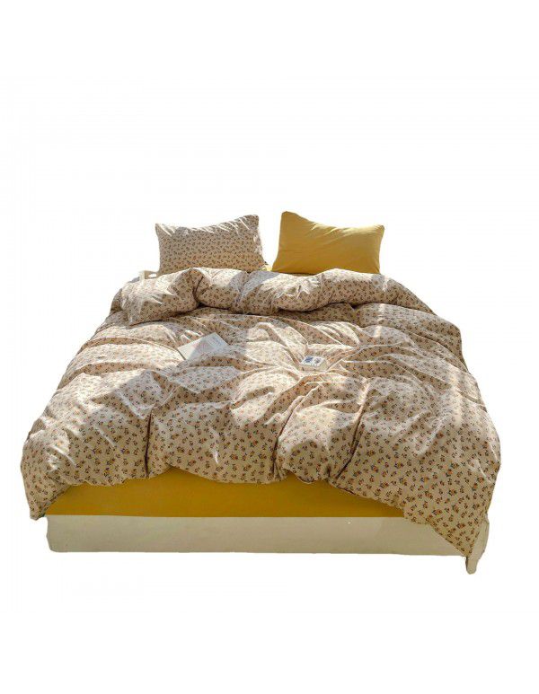 (Small Flowers Series) Nantong Four Piece Bedding Set Wholesale Factory Direct Sales Bedding Sheet, Quilt Cover, Fitted Sheet, Dormitory Three Piece Set