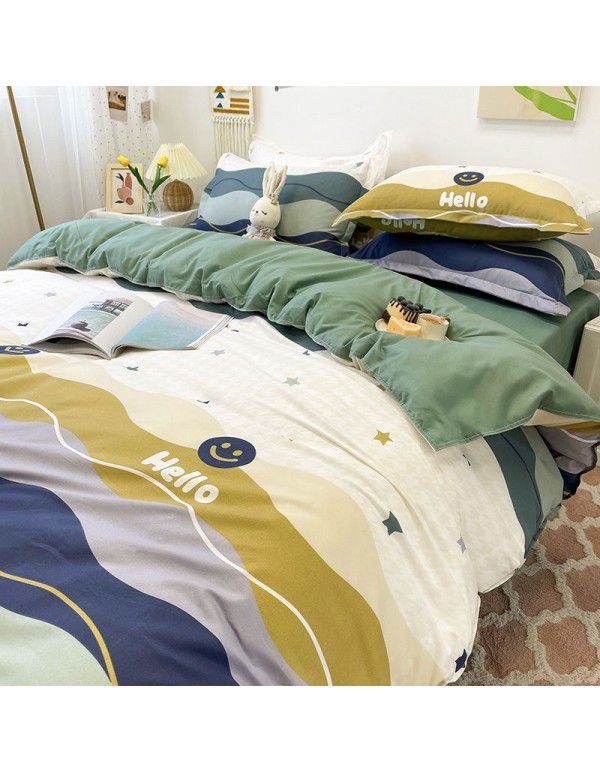 Korean version brushed single quilt cover single quilt quilt cover student dormitory washable cotton bed sheet women's four piece quilt cover