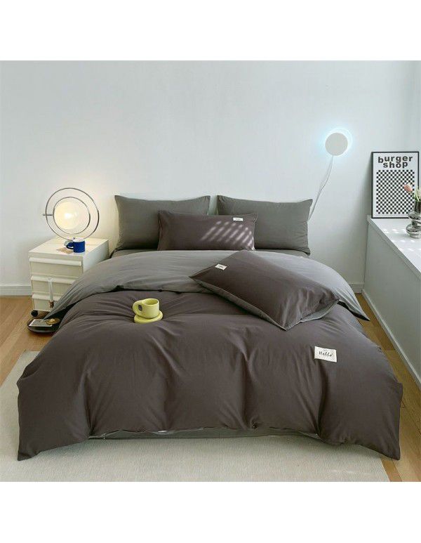 New Four Piece Set Four Season Student Three Piece Set Solid Color Fitted Sheet Double Duvet Cover