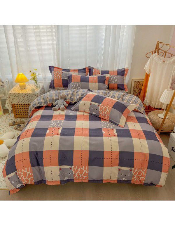 Wholesale thickened cotton matted four piece set spring and autumn cotton bed sheets and quilts, one piece of bedding