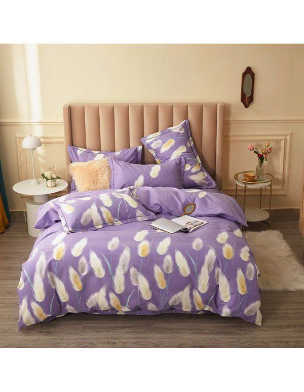 Live broadcast goods All cotton thickened woolen four piece quilt cover in autumn and winter All cotton student three piece quilt cover
