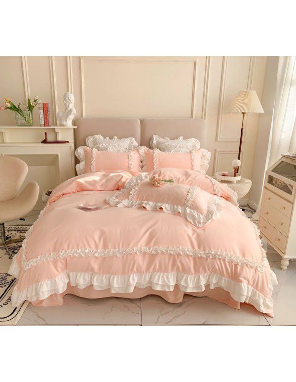 Korean Princess Wind Lolita 4-piece Spring and Autumn Dormitory Bedding Sheet and Quilt Cover Roman Cotton All Season Bedding Wholesale
