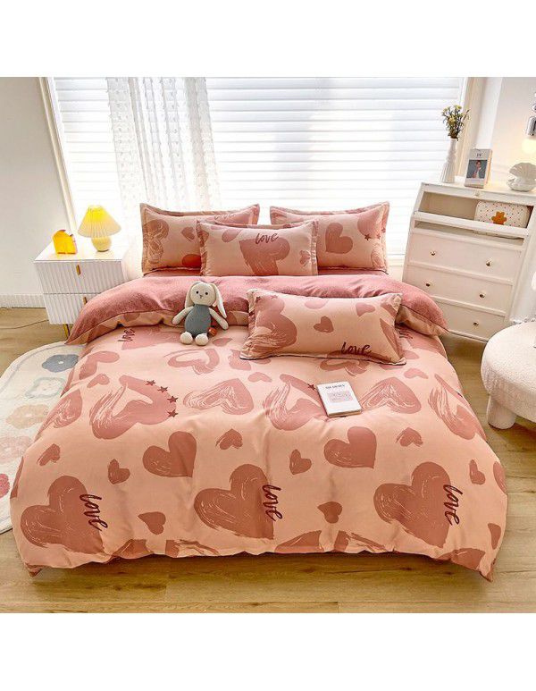 Plant cashmere four piece bed sheet and quilt cover three piece gift group purchase wholesale factory direct sale aloe cotton four piece set