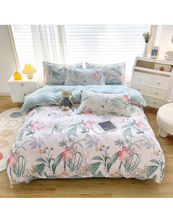 Plant cashmere four piece bed sheet and quilt cover three piece gift group purchase wholesale factory direct sale aloe cotton four piece set