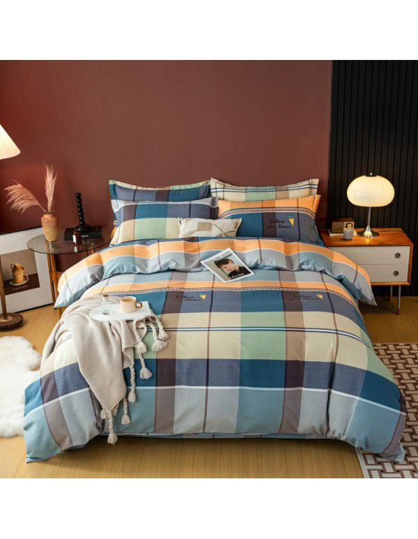 Warm in autumn and winter, pure cotton, thickened, brushed, four piece cotton bed sheet, single quilt cover, bedding, household wholesale