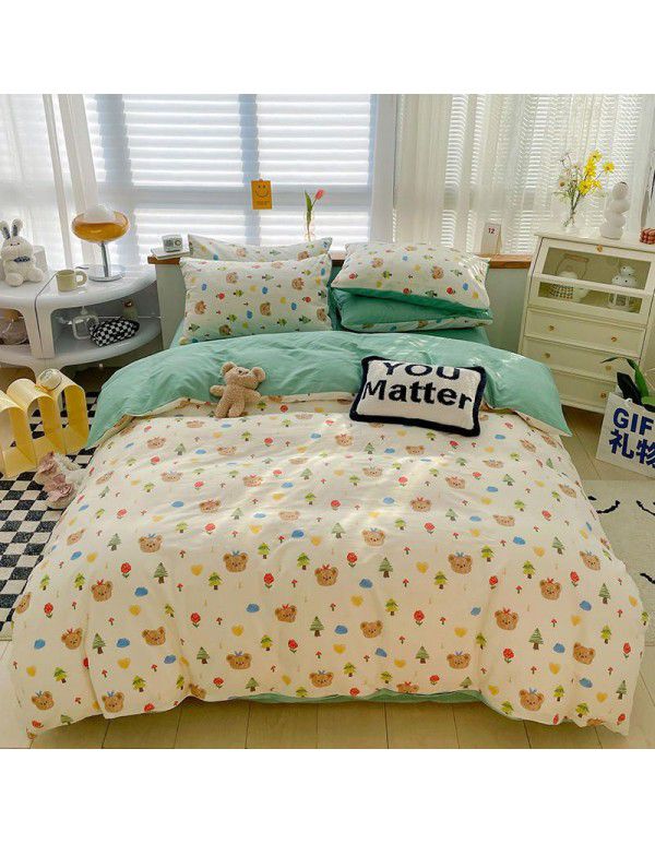 Hot selling ins Pastoral 60 Thread Count Cotton 4-Piece Set Printed Cotton Small Fresh Flat Sheet Quilt Cover Fitted Sheet Set Postage Package