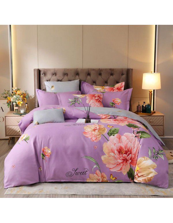 Wholesale thickened cotton matted four piece set spring and autumn cotton bed sheets and quilts, one piece of bedding
