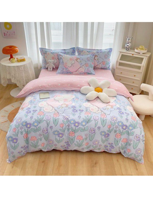 Wholesale thickened cotton matted four piece set spring and autumn cotton bed sheets and quilts, one piece of bedding
