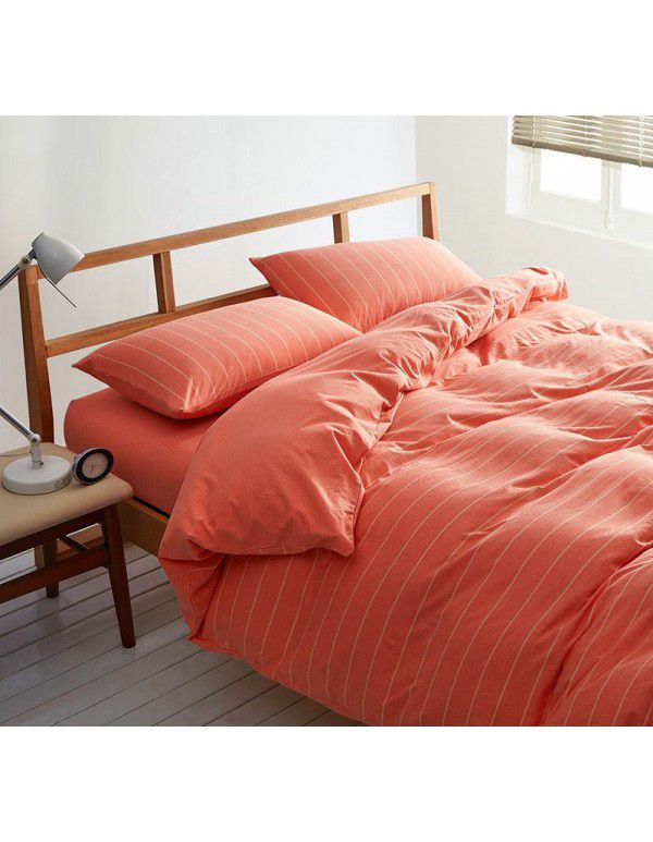 Quilt Cover Indian Cotton Knitted Cotton Quilt Cover Cotton Pillow Case Stripe Set Fitted Sheet Sheet Nantong Home Textile Wholesale