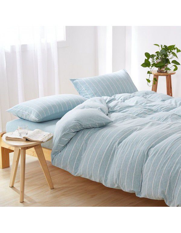 Quilt Cover Indian Cotton Knitted Cotton Quilt Cover Cotton Pillow Case Stripe Set Fitted Sheet Sheet Nantong Home Textile Wholesale