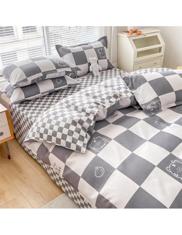 Cotton brushed four piece fitted sheet small fresh thickened sheet quilt cover three piece bedding gift wholesale