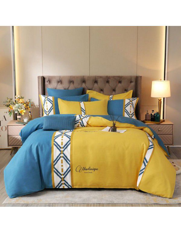 Wholesale thickened cotton matted four piece set spring and autumn cotton bed sheets and quilts, one piece of bedding