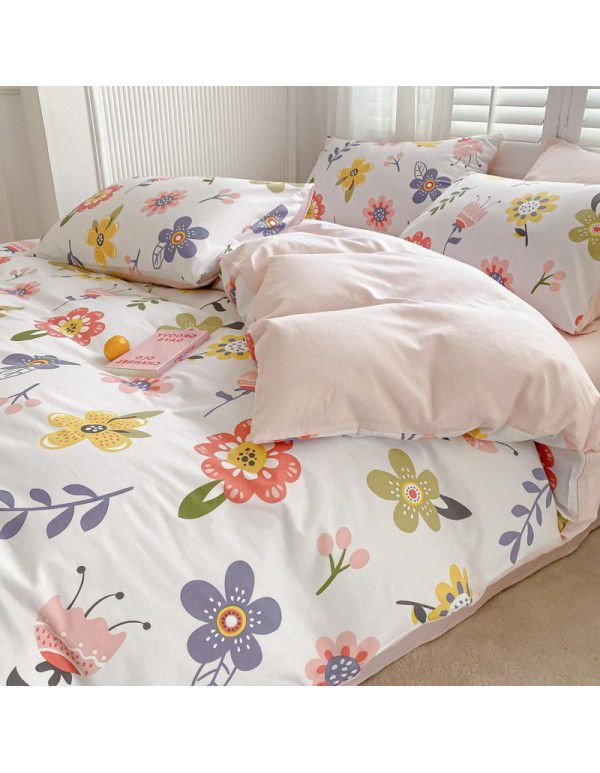 Small fresh cotton 4-piece set, pure cotton 3-piece set, bed sheet, net red dormitory bedding, 4-piece set, wholesale