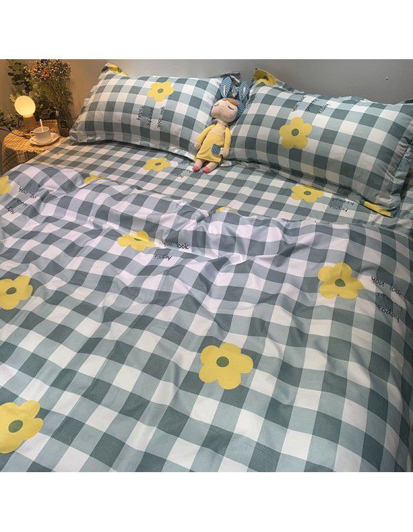 Nordic Style Simple Gentleman Men's Grey Duvet Cover Bedding Set of 4 Pieces Solid Color Sheet Grid Dormitory Set of 3 Pieces
