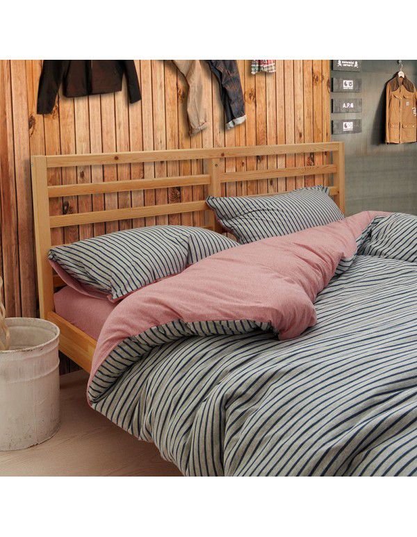 Quilt Cover Indian Cotton Knitted Cotton Quilt Cover Cotton Pillow Case Stripe Set Fitted Sheet Sheet Nantong Home Textile Wholesale