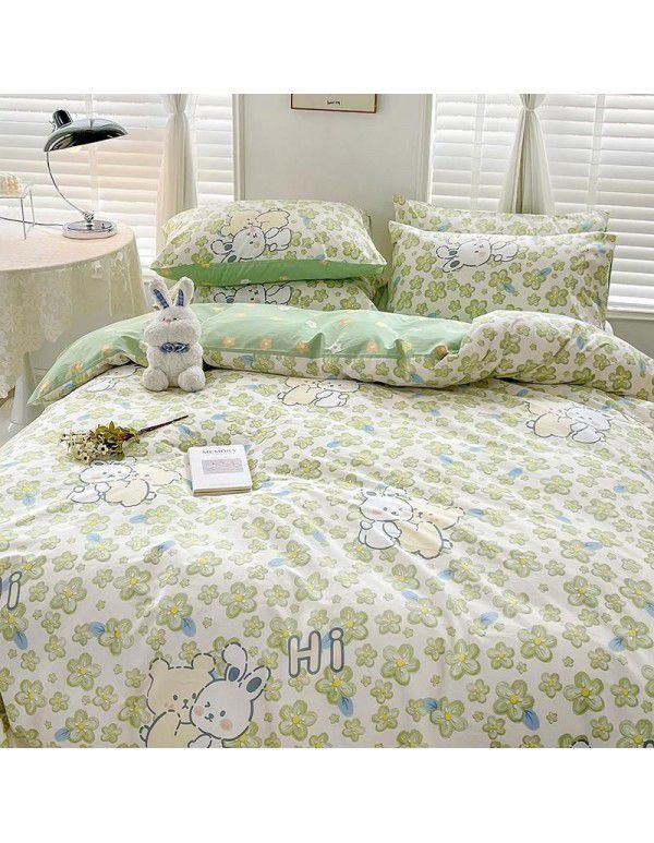 Hot selling ins Pastoral 60 Thread Count Cotton 4-Piece Set Printed Cotton Small Fresh Flat Sheet Quilt Cover Fitted Sheet Set Postage Package