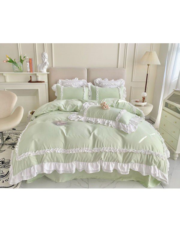 Korean Princess Wind Lolita 4-piece Spring and Autumn Dormitory Bedding Sheet and Quilt Cover Roman Cotton All Season Bedding Wholesale