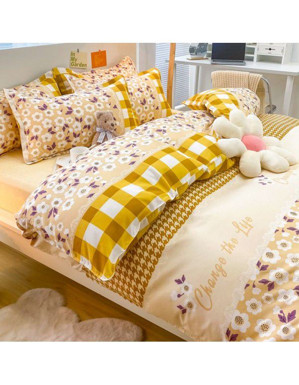 Wholesale thickened and brushed four piece sets of student dormitory three piece sets of spring, autumn and winter single sheets, quilt covers and bedding 