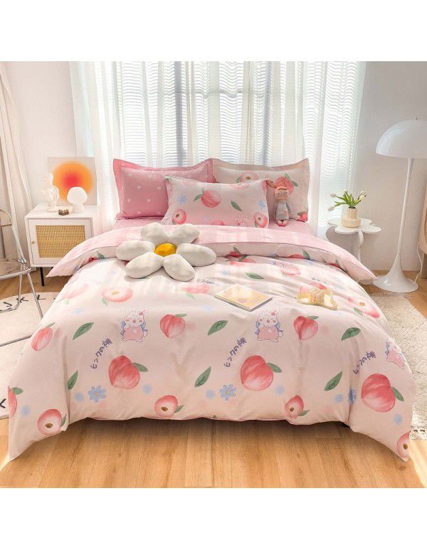 Wholesale thickened cotton matted four piece set spring and autumn cotton bed sheets and quilts, one piece of bedding
