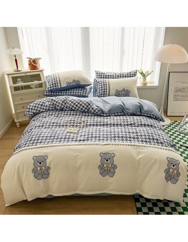 Hot selling ins Pastoral 60 Thread Count Cotton 4-Piece Set Printed Cotton Small Fresh Flat Sheet Quilt Cover Fitted Sheet Set Postage Package