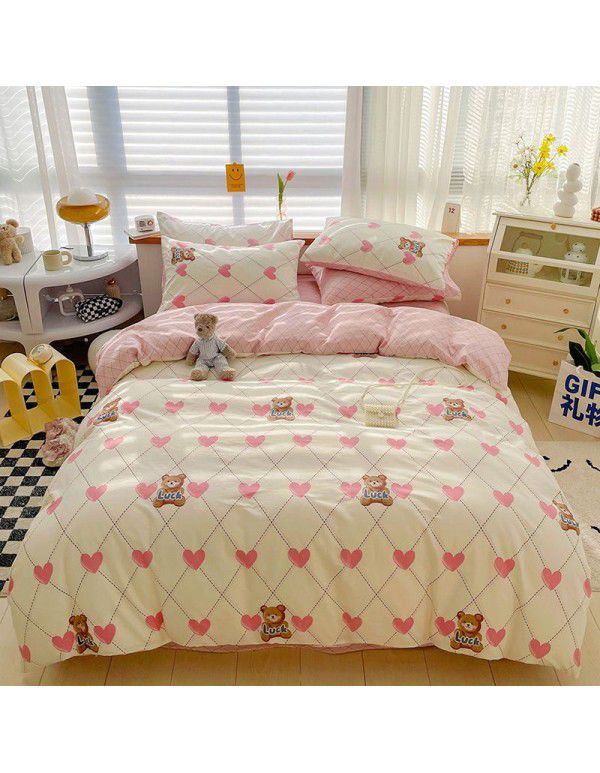 Ins wind small fresh cotton four piece cotton three piece bed sheet