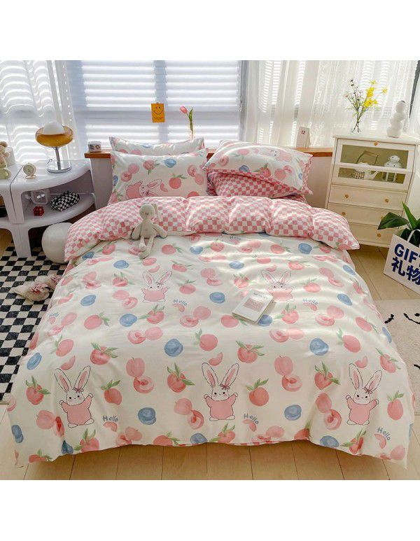 Hot selling ins Pastoral 60 Thread Count Cotton 4-Piece Set Printed Cotton Small Fresh Flat Sheet Quilt Cover Fitted Sheet Set Postage Package