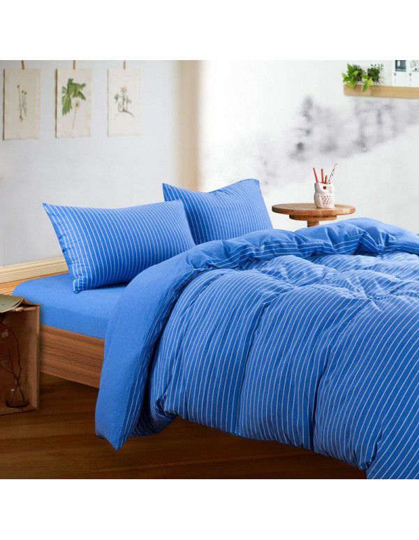 Quilt Cover Indian Cotton Knitted Cotton Quilt Cover Cotton Pillow Case Stripe Set Fitted Sheet Sheet Nantong Home Textile Wholesale