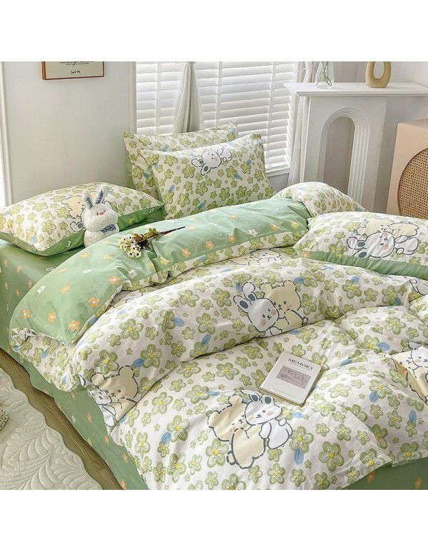 Hot selling ins Pastoral 60 Thread Count Cotton 4-Piece Set Printed Cotton Small Fresh Flat Sheet Quilt Cover Fitted Sheet Set Postage Package