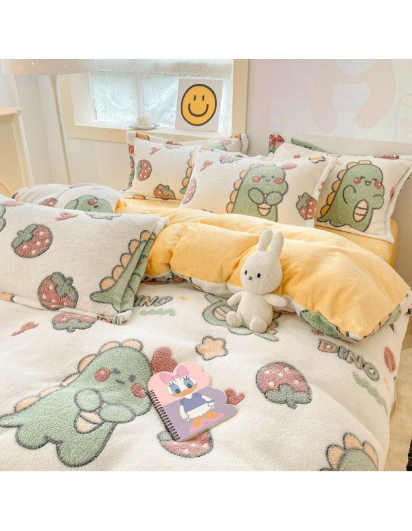 Milk velvet winter warm Farai velvet 4-piece set thickened coral velvet female bedding double-sided velvet quilt cover sheet