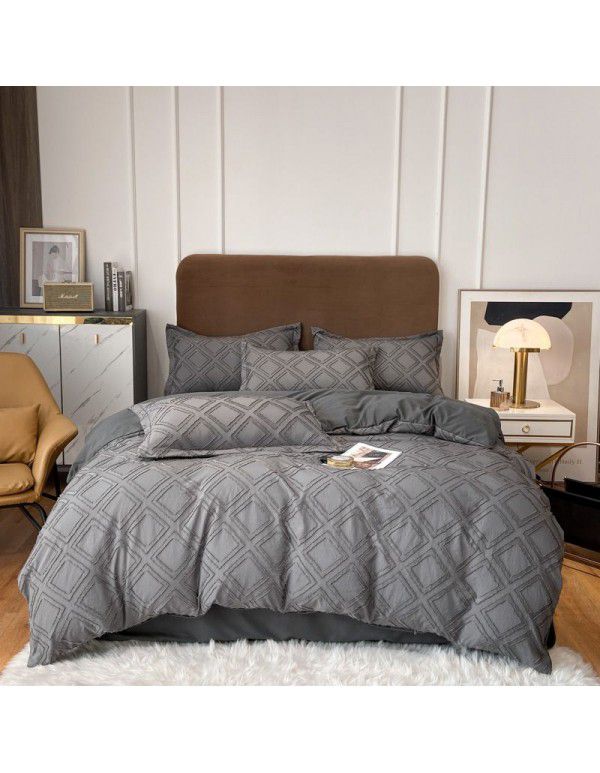 Nordic style four piece set Washed cut out bed sheet quilt cover Fitted sheet All season special price bedding wholesale