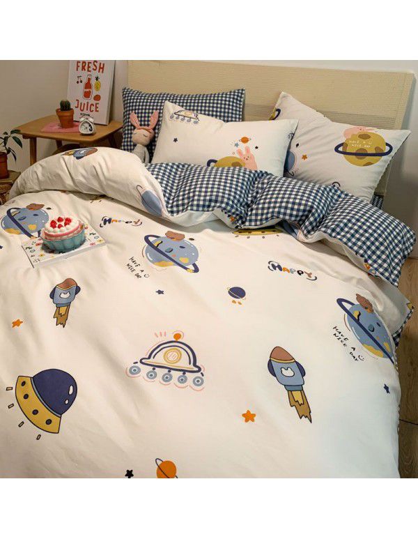  spring new ins cartoon pure cotton bedding four piece cotton children's sheet quilt cover three piece set