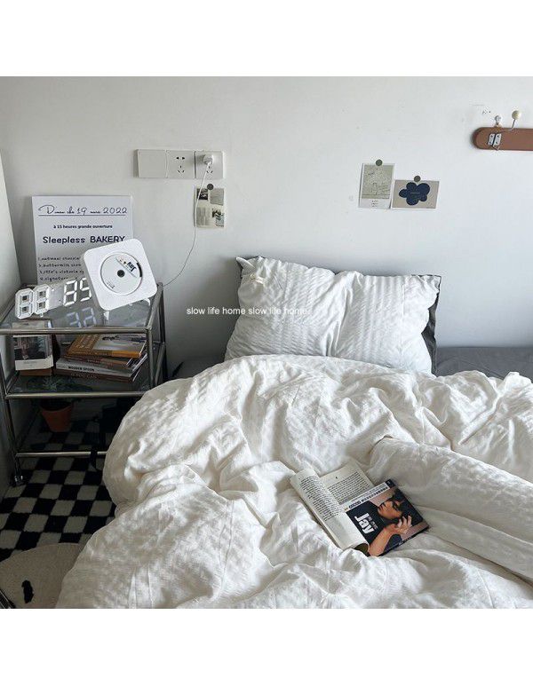 Shopkeeper's original~cream white puff Korean ins seersucker wash cotton four piece bed sheet set dormitory three piece set