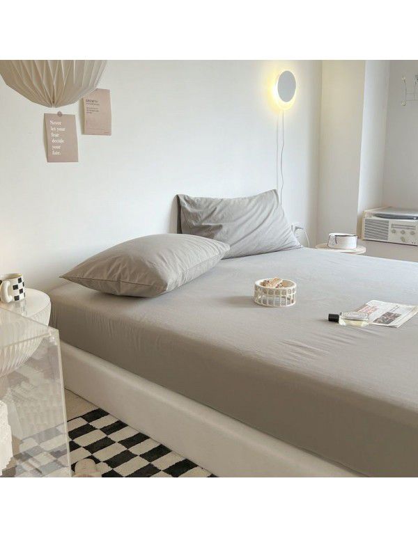 Bedspread fitted sheet cream cotton washing single piece non slip bed monochrome protective cover mattress dust cover sheet sheet direct sale by manufacturer