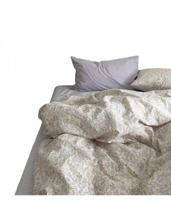 Korean retro floral idyllic cotton 4-piece bed set cotton sheet quilt cover fitted sheet 3-piece bed set