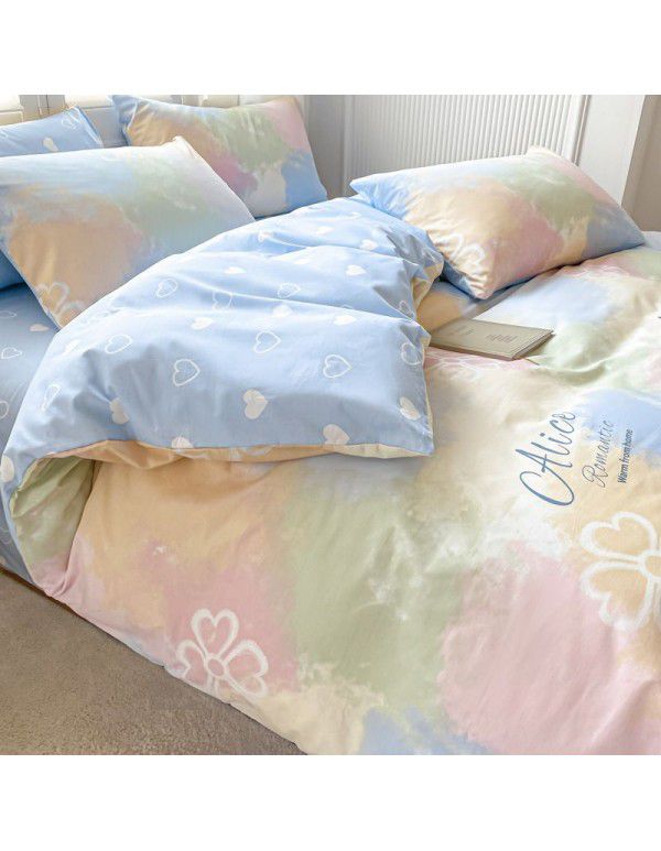 Small fresh cotton 4-piece set, pure cotton 3-piece set, bed sheet, net red dormitory bedding, 4-piece set, wholesale