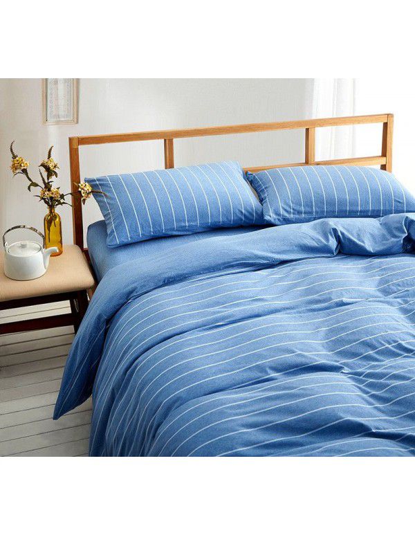 Quilt Cover Indian Cotton Knitted Cotton Quilt Cover Cotton Pillow Case Stripe Set Fitted Sheet Sheet Nantong Home Textile Wholesale