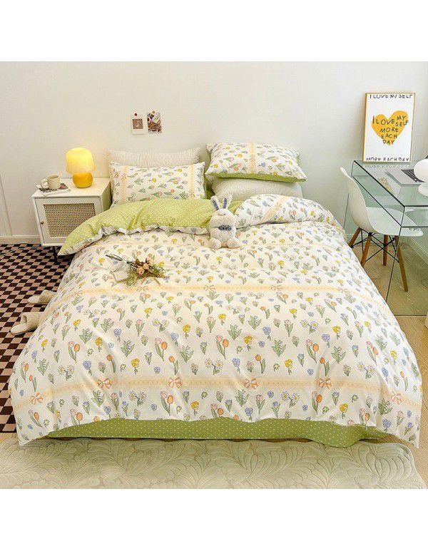 Ins wind small fresh cotton four piece cotton three piece bed sheet