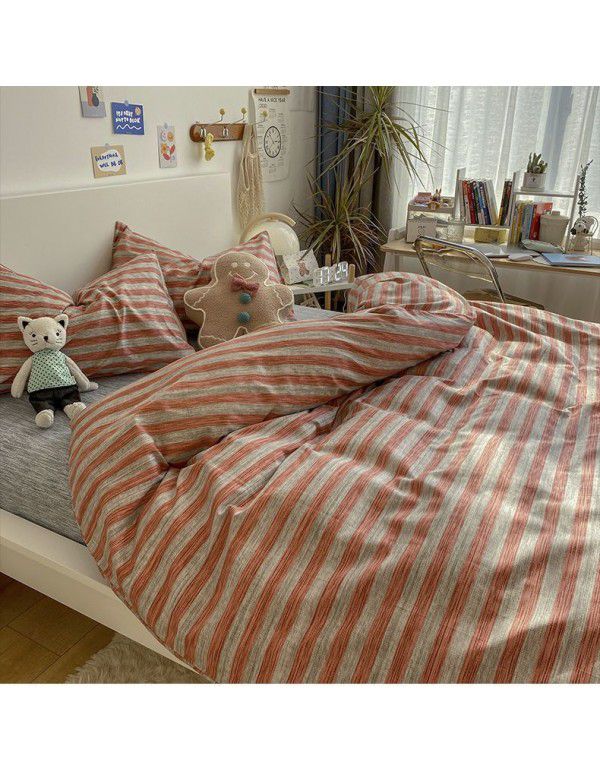 Nordic Style Simple Gentleman Men's Grey Duvet Cover Bedding Set of 4 Pieces Solid Color Sheet Grid Dormitory Set of 3 Pieces