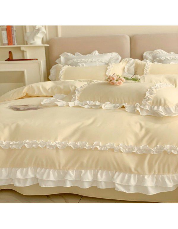 Korean Princess Wind Lolita 4-piece Spring and Autumn Dormitory Bedding Sheet and Quilt Cover Roman Cotton All Season Bedding Wholesale