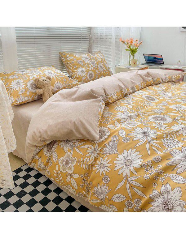 Wholesale of all cotton small fresh four piece sets of single and double student dormitories, all cotton printed sheets, quilt covers, gifts, three piece sets