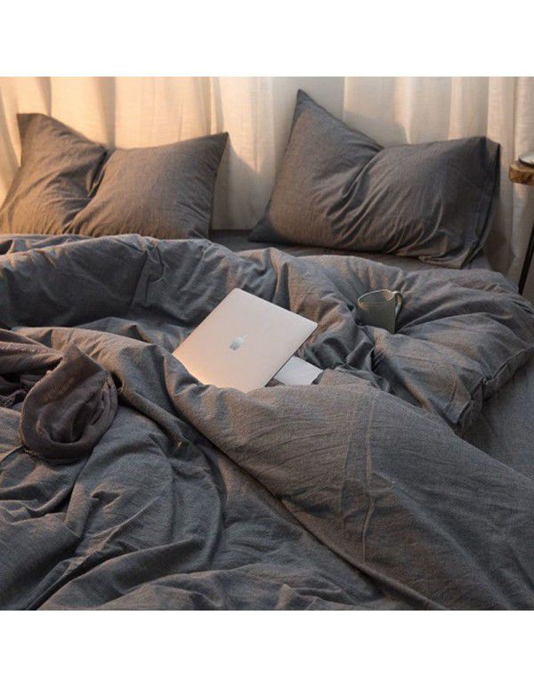 Nordic Style Simple Gentleman Men's Grey Duvet Cover Bedding Set of 4 Pieces Solid Color Sheet Grid Dormitory Set of 3 Pieces