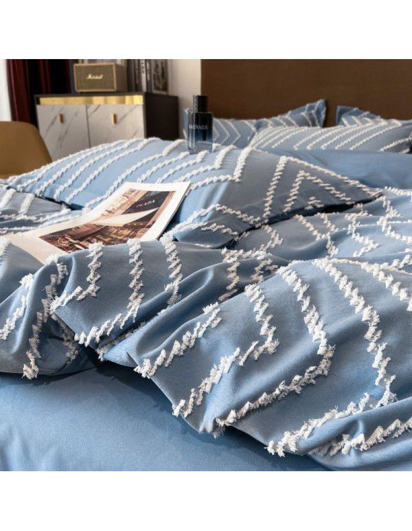 Nordic style four piece set Washed cut out bed sheet quilt cover Fitted sheet All season special price bedding wholesale