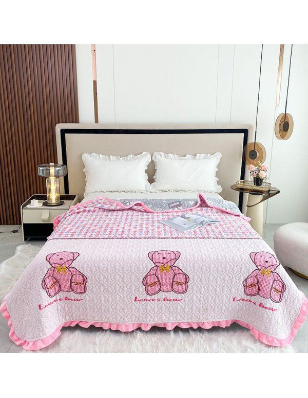 Autumn and winter thickened milk velvet bed cover quilted warm bed sheet crystal velvet blanket machine washable one hair substitute