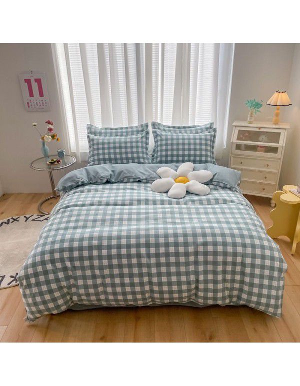 Wholesale thickened cotton matted four piece set spring and autumn cotton bed sheets and quilts, one piece of bedding